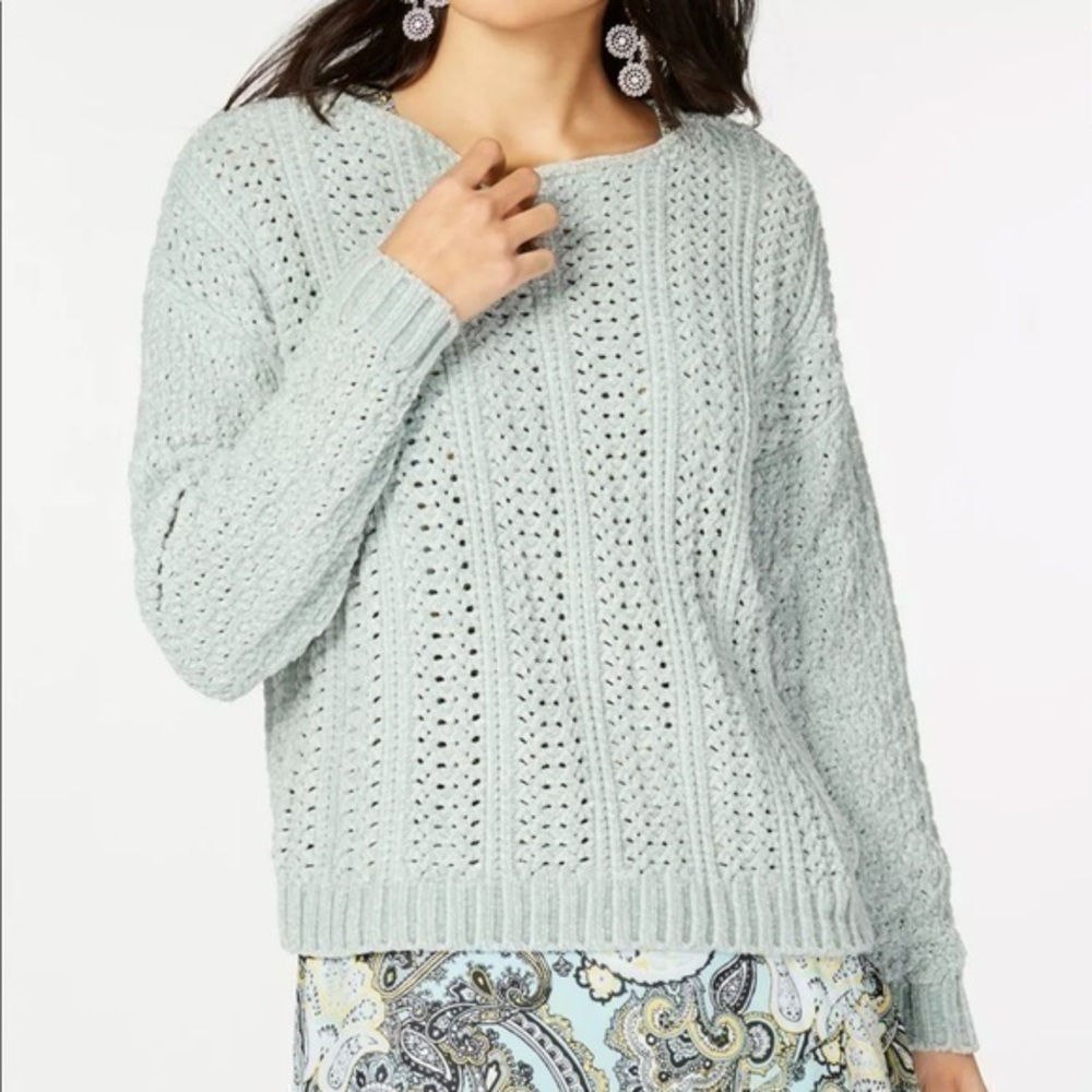 INC Size M Mint Eyelet Pullover Sweater Scoop Neck